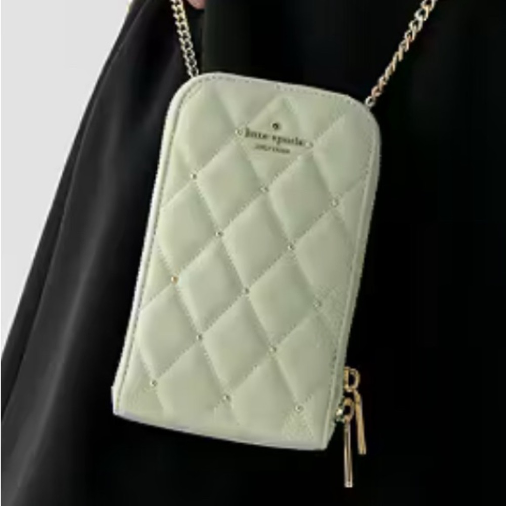 Kate Spade 18k Gold Hardware Carey Quilted Studded Phone Chain Crossbody - Picture 5 of 11